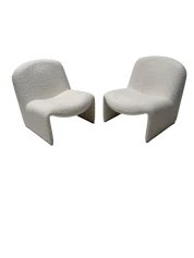 Giancarlo Piretti Two Mid-Century Modern Alky Lounge Chairs in Bouclé, 1970s